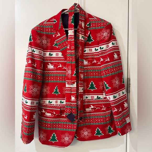 🎄 Opposuits Matching Ugly Christmas/Holiday Sweater Print Sport Jacket & Tie Set - Picture 4 of 10